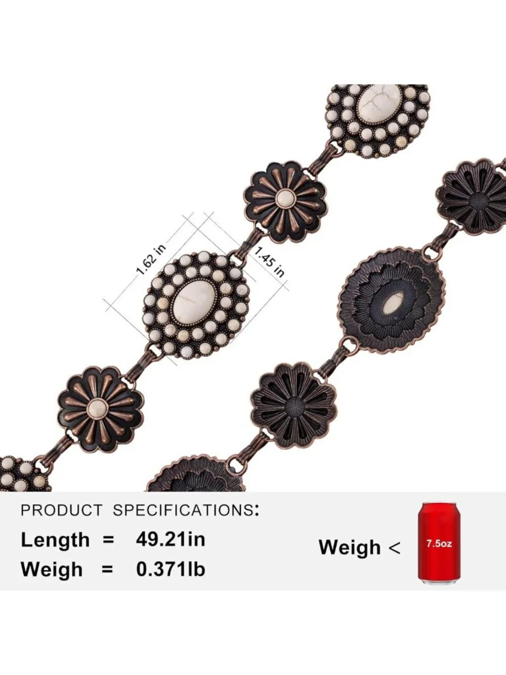 Turquoise Western Concho Chain Belt for Women | Adjustable Boho Cowgirl Body
